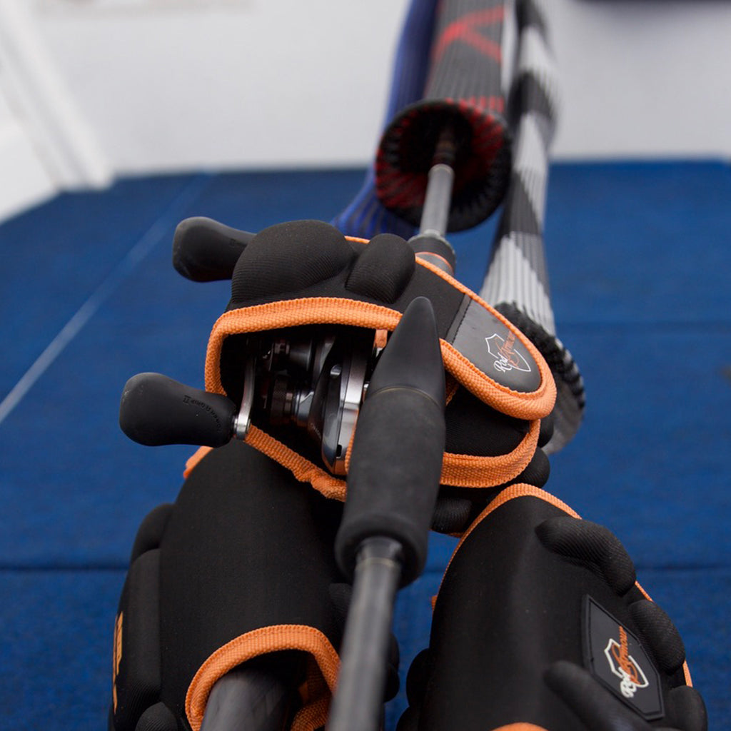 Black and orange baitcaster fishing reel protective case