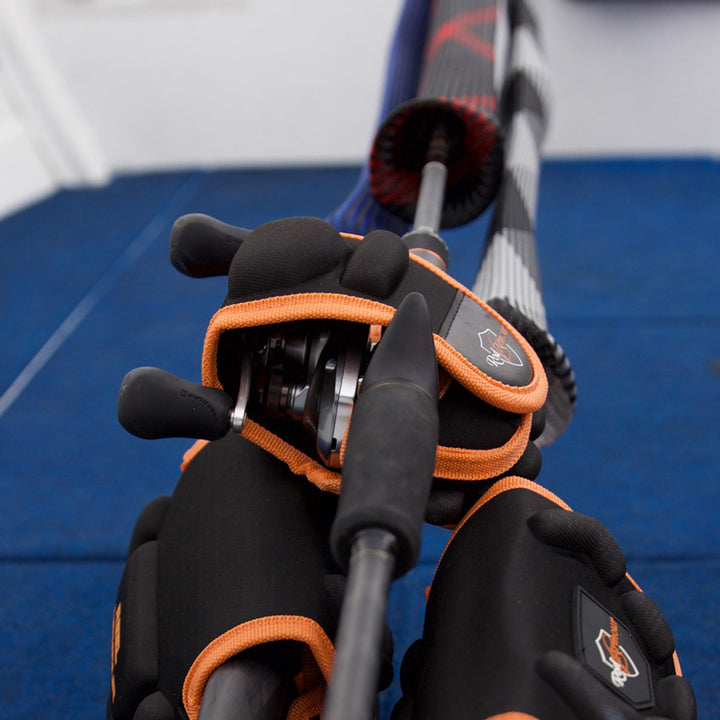 Black and orange baitcaster fishing reel protective case