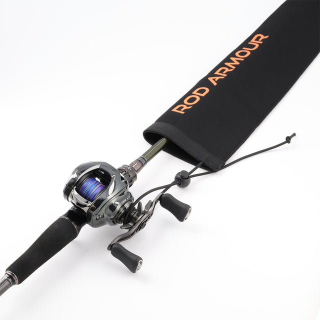 Rod Armour Pro sleeve fitted over a baitcaster reel and rod handle with cinch cord