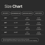 Fishing Rod Sleeve Pro size chart matching 5 to 9 foot rods with sleeve length