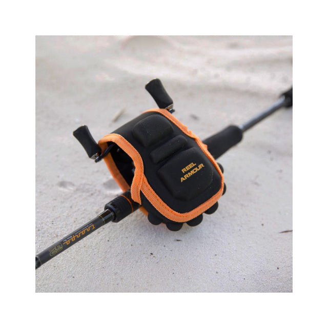 Rod Armour Baitcast Reel Cover in black and orange