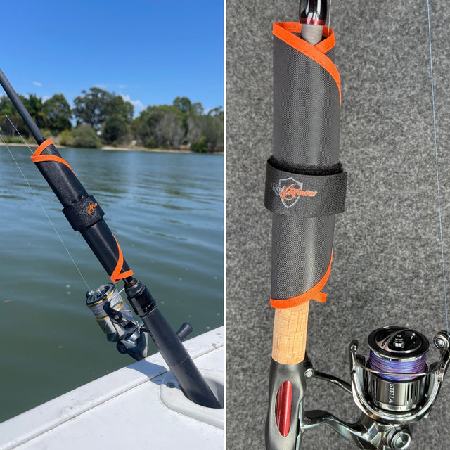 Multiple rigged fishing rods bundled together with LureShield covers