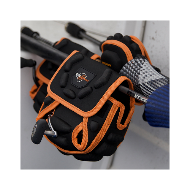 Rod Armour Spinning Reel Cover for sizes 1000-4000 reels, black and orange