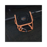 Spinning Reel Cover by Rod Armour, black and orange protective case