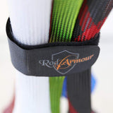 Rod Armour WrapStrap close-up on red and grey rod sleeves