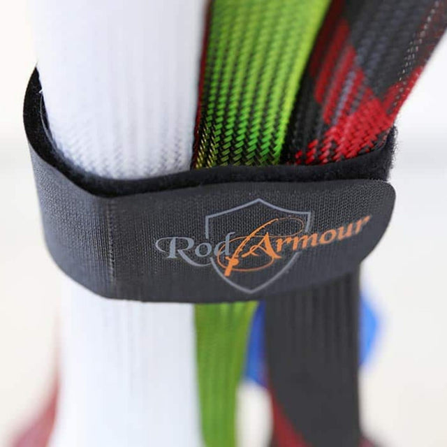 Rod Armour WrapStrap close-up on red and grey rod sleeves