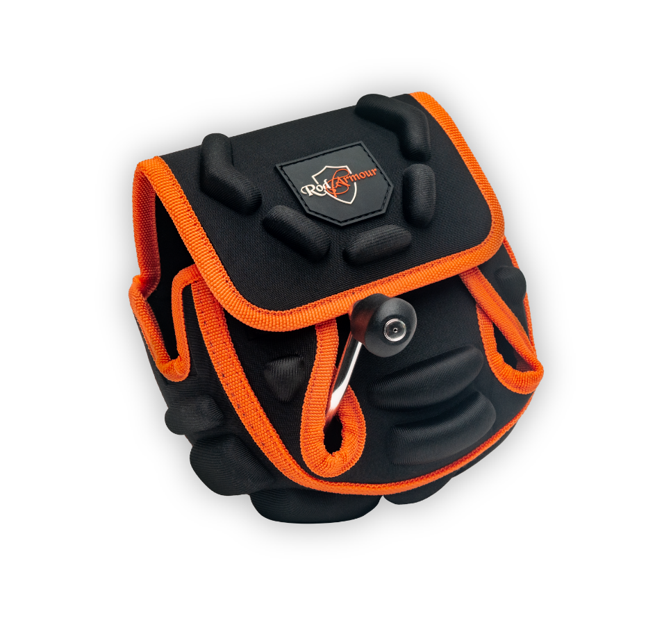 Black and orange spinning reel protective case