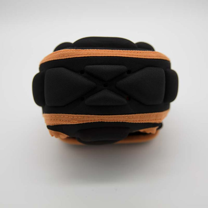 Black and orange spinning reel protective case side view